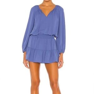 Amanda Uprichard Periwinkle Long Sleeve Smocked Waist Mini Dress